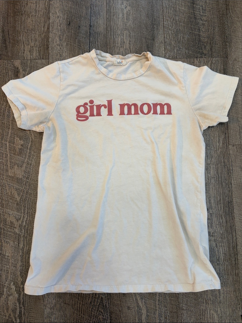 Cream Short Sleeve Crewneck Tee with Rose Graphic - 'girl mom'